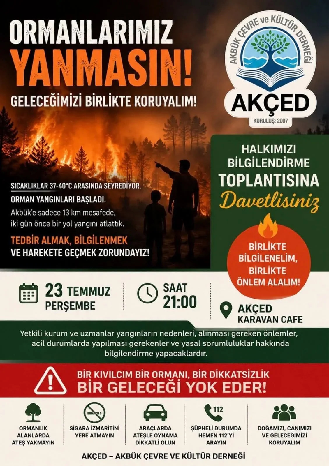 Aydın Akbük yangın bilgilendirme toplantısı öncesi ormanlık alan ve yerleşim yeri.