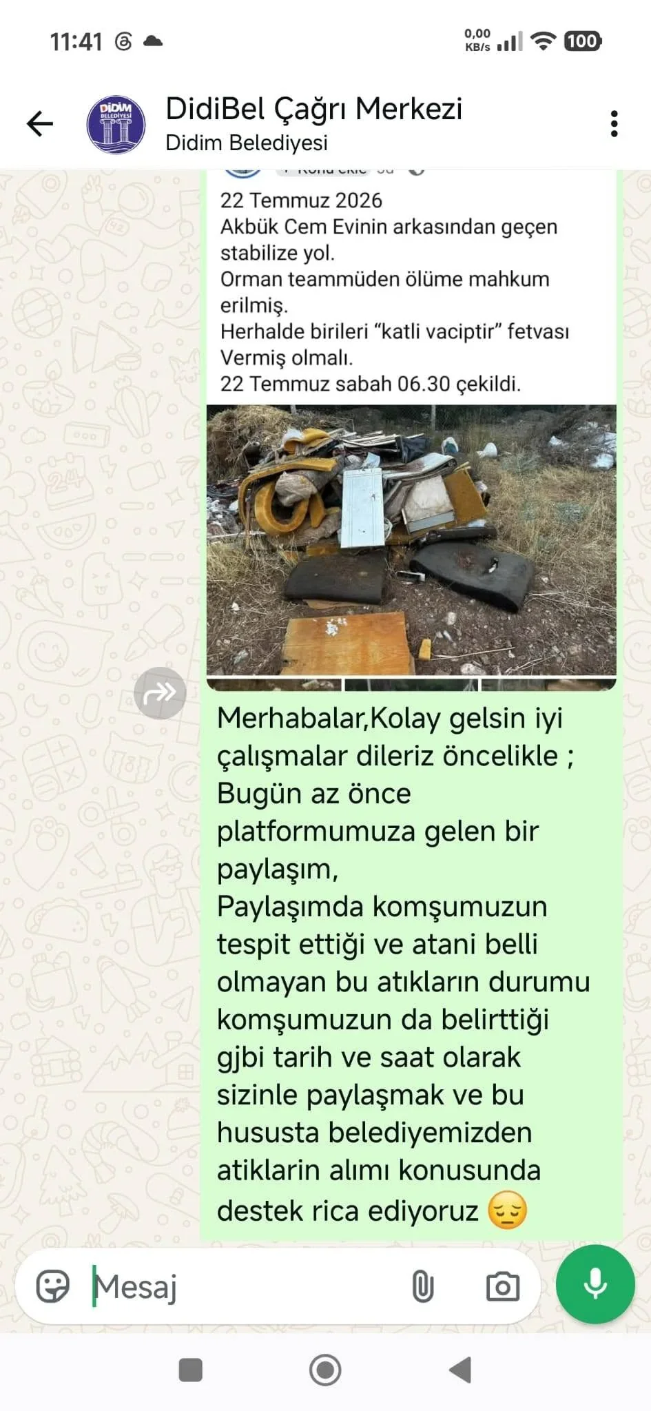 Akbük Cemevi arkasındaki yasa dışı moloz ve atık döküm alanı