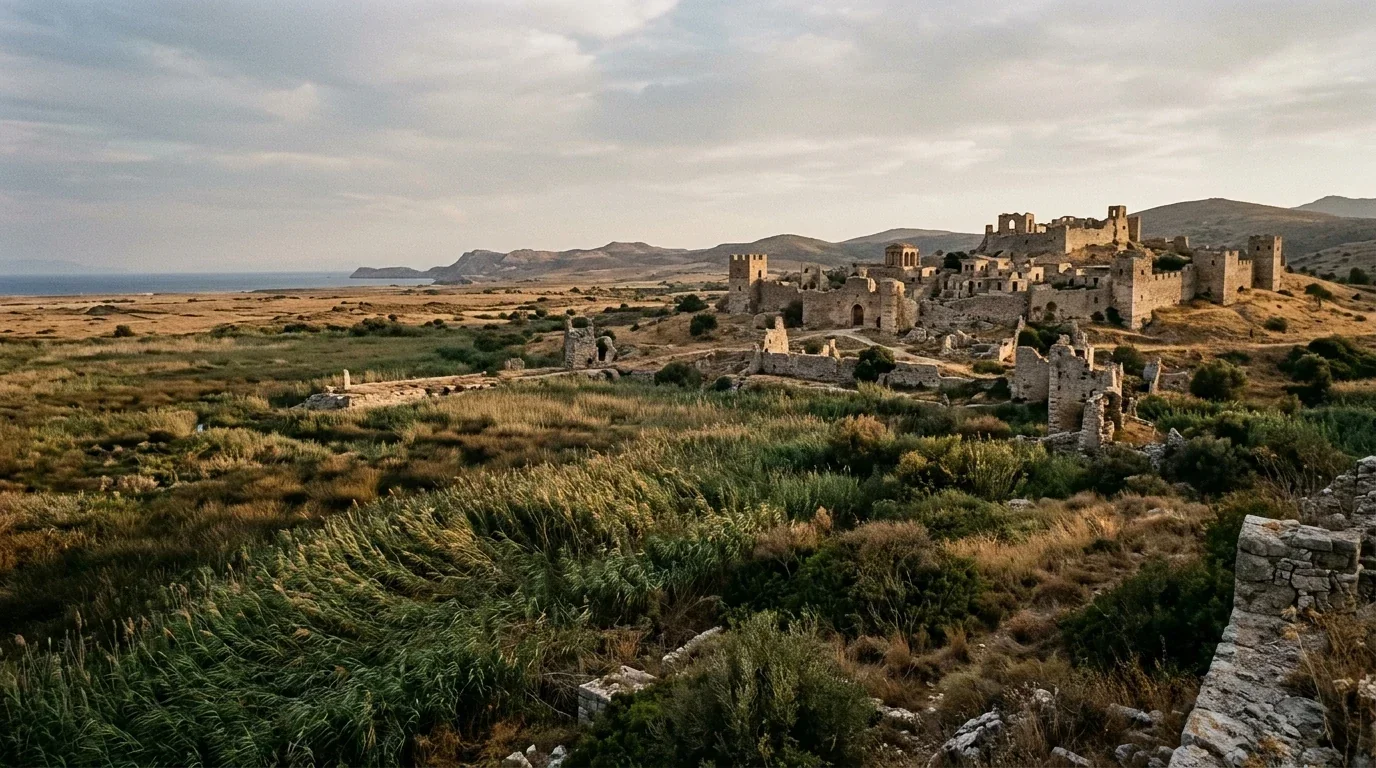 Didim Akbük Teichiussa Antik Kenti kıyı ve liman kalıntıları manzarası